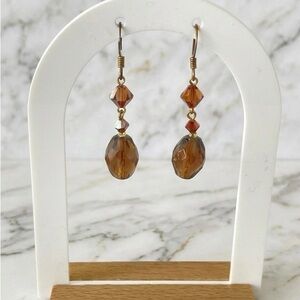3 for $12 🩷 Bundle Amber Color Brown Faceted Glass and Bead Dangle Earrings